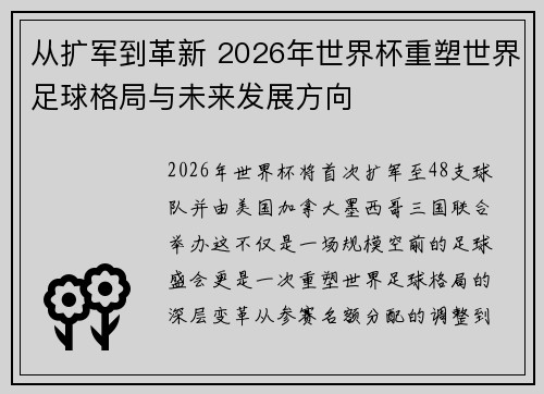 从扩军到革新 2026年世界杯重塑世界足球格局与未来发展方向